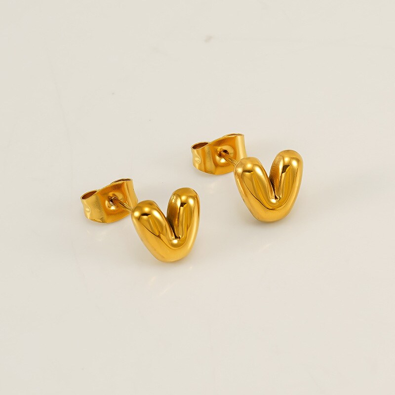 Gold color / 1 Pair Simple Series Elegant Letter V Titanium Steel 18K Gold Plated Women's Stud Earrings Picture22